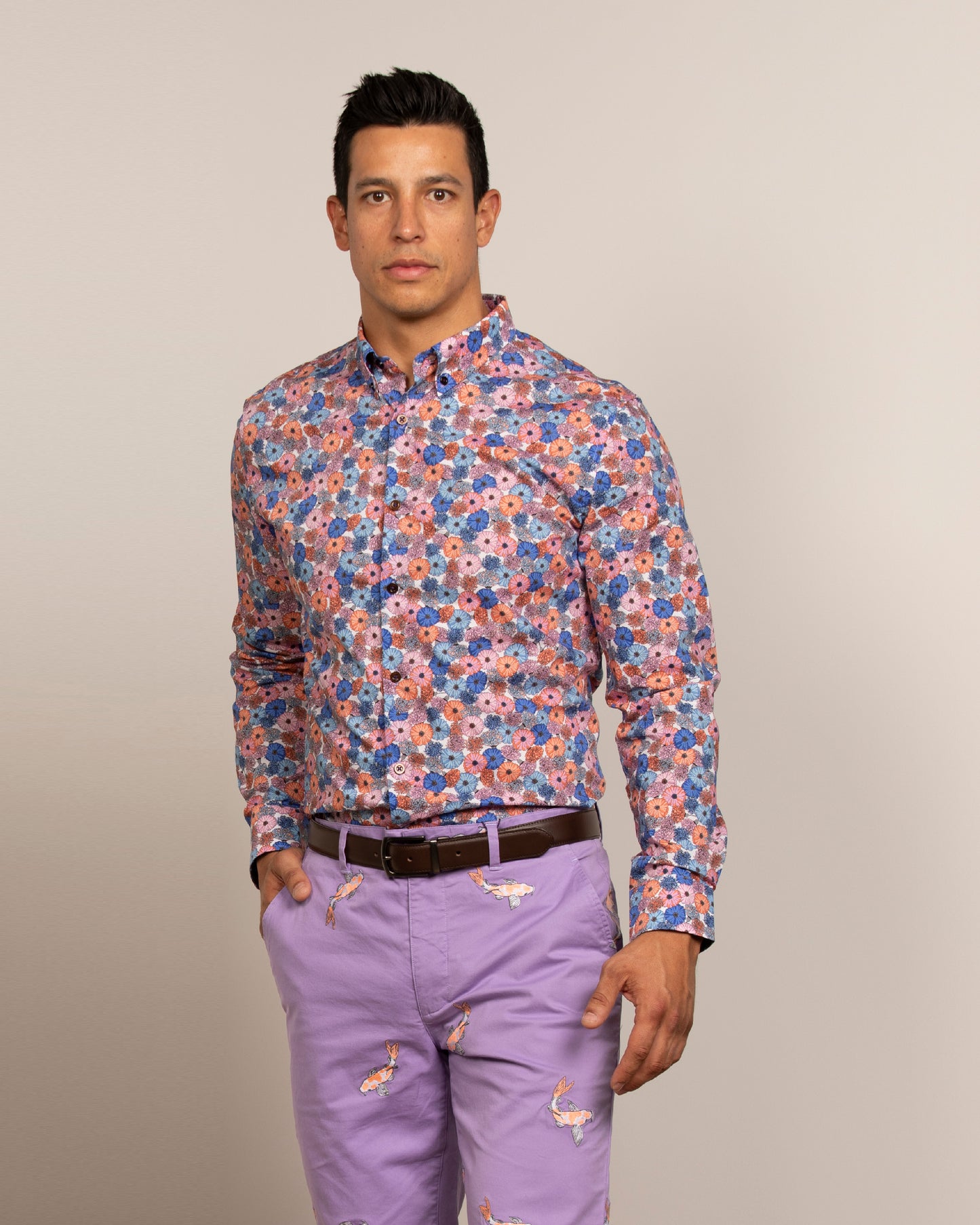Mitchell Flowerbead Coral Blue Shirt