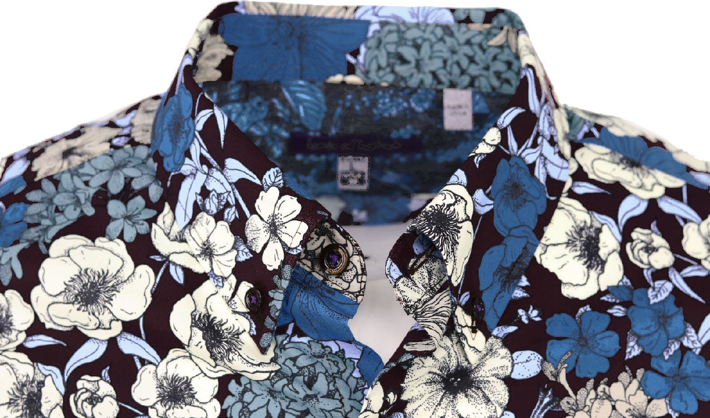 Morris Linear Floral Bordeaux Shirt