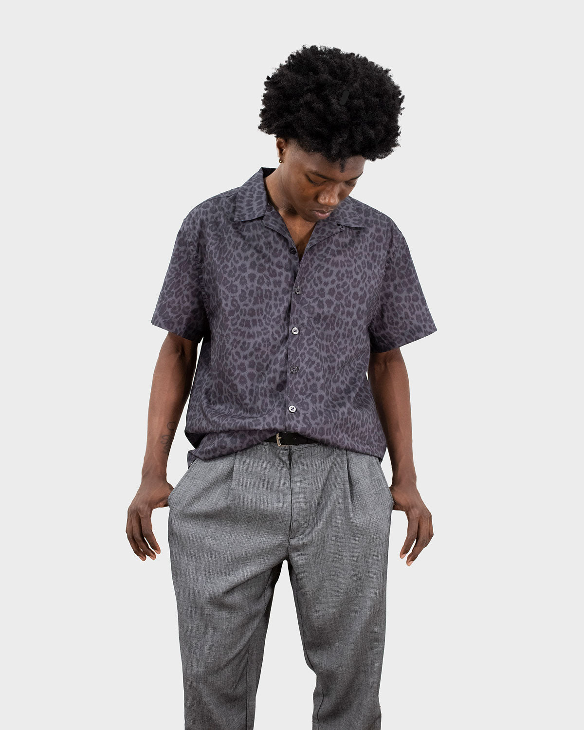 RALPH LEOPARD CAMP SHIRT IN BLACK