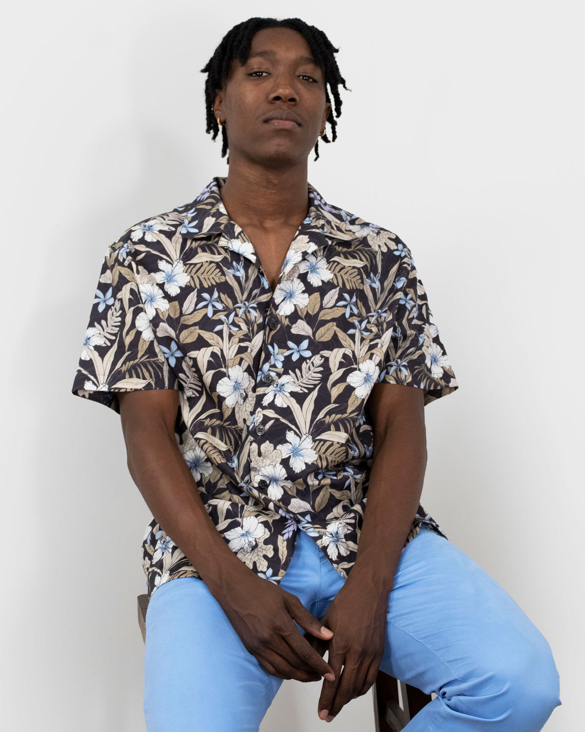 RALPH SWIRL FLORAL CAMP SHIRT IN BLACK