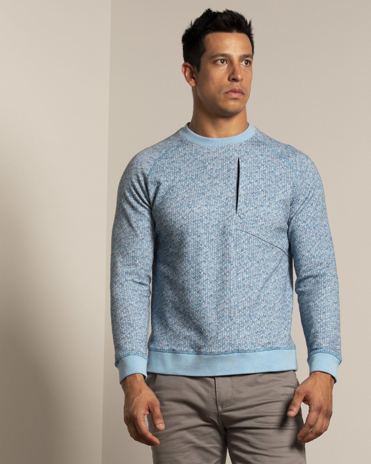 Jameson in Double Face Knit Chevron Blue - Lords Of Harlech