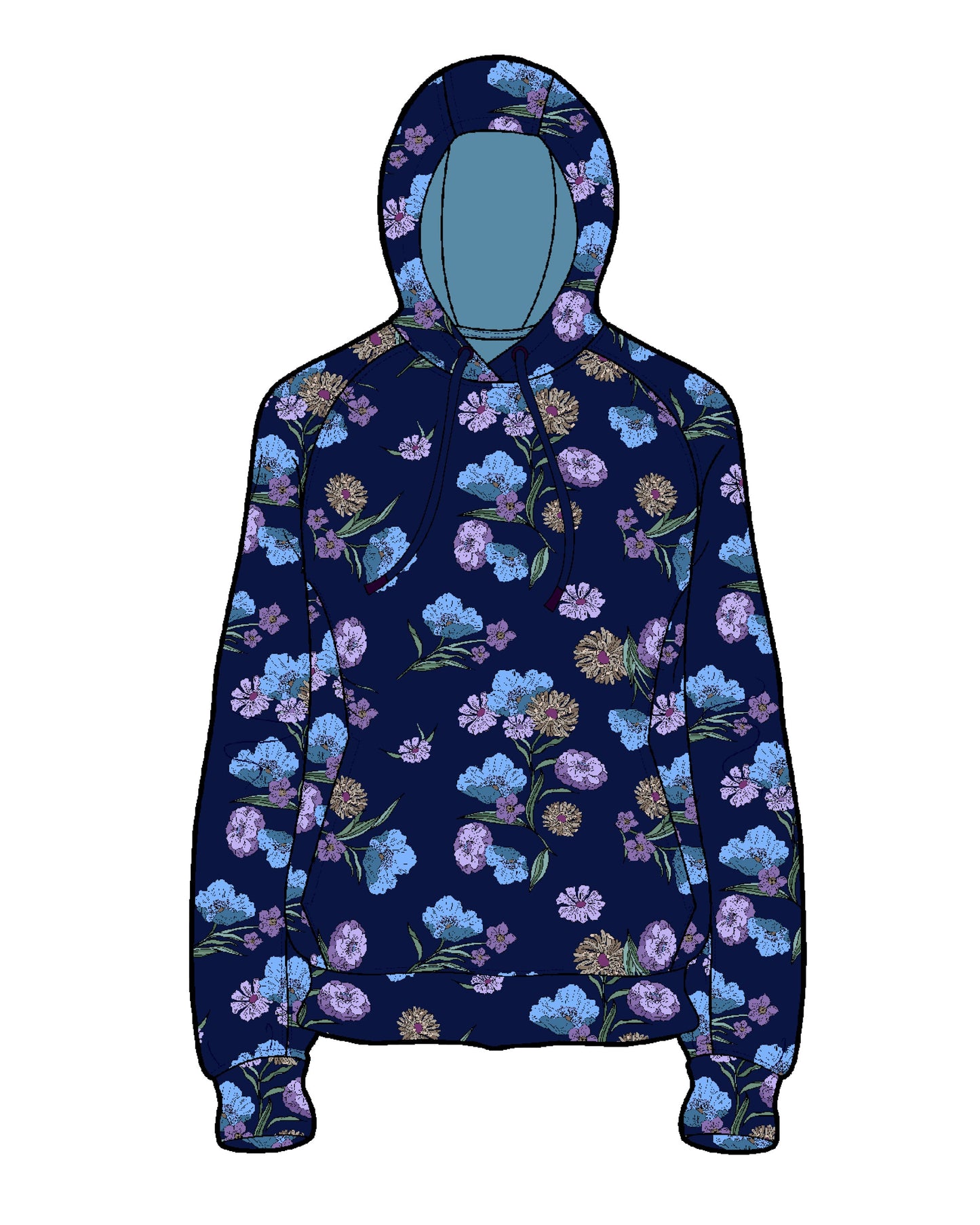 HANK SPACED FLORAL HOODIE - NAVY