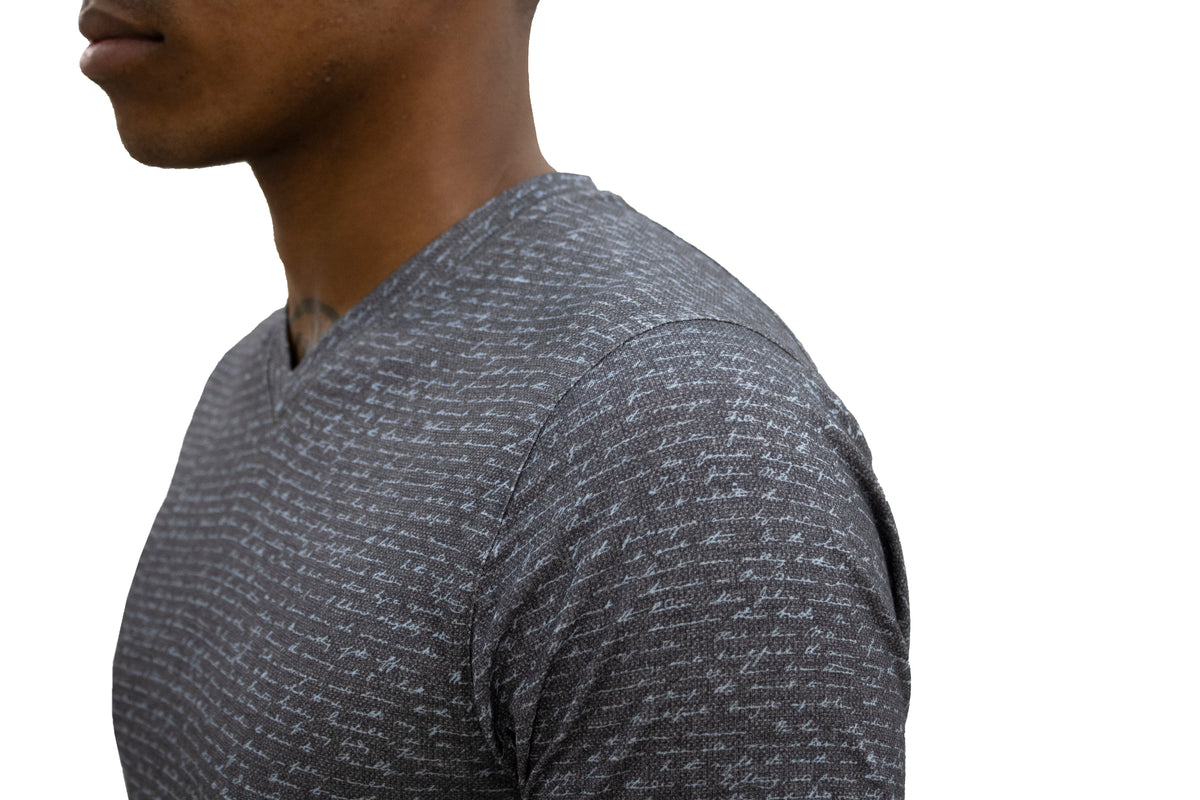 Maze Script Charcoal V-Neck Tee
