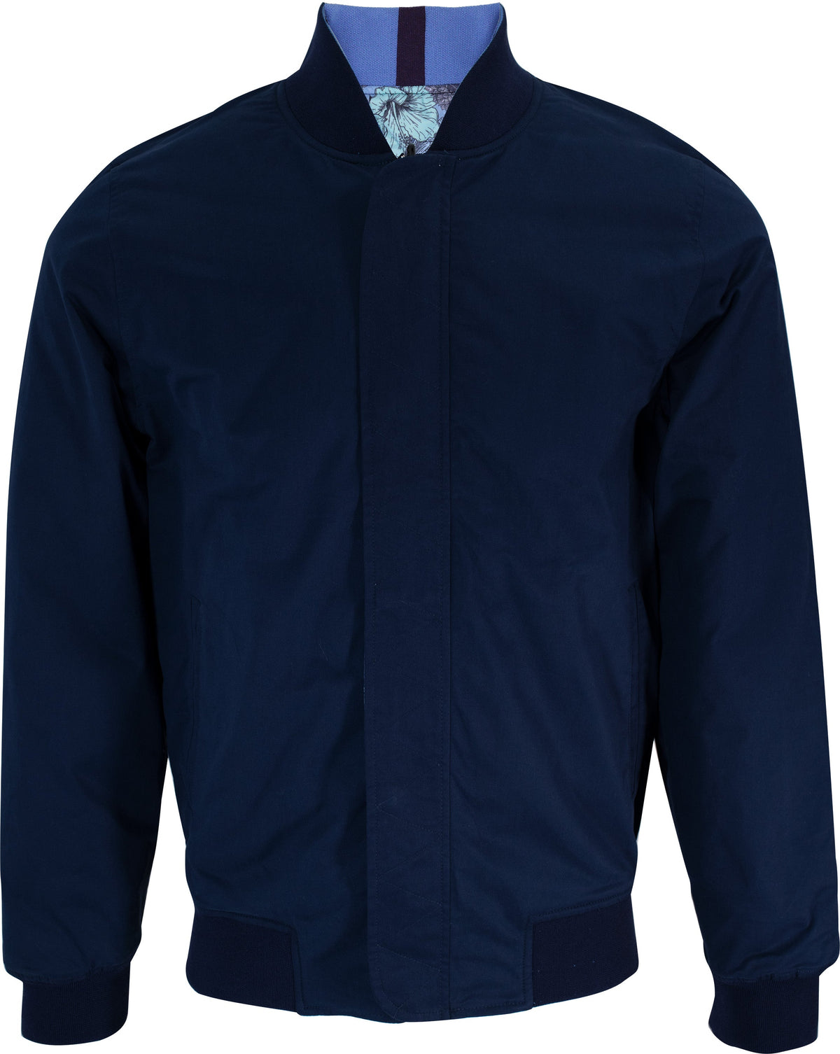 RON HIBISCUS GARDEN REVERSIBLE BOMBER JACKET IN NAVY