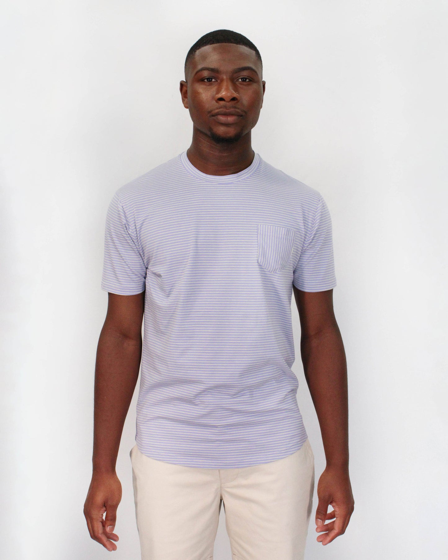 TATE LAVENDER AND YELLOW STRIPE CREW NECK TEE