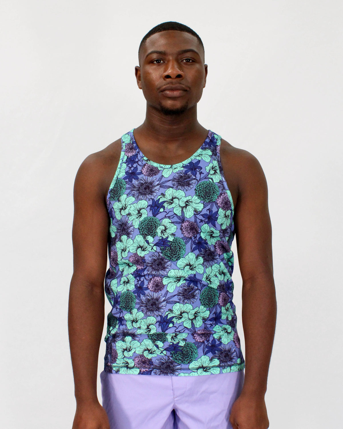 TEDFORD HIBISCUS GARDEN TANK IN BLUE