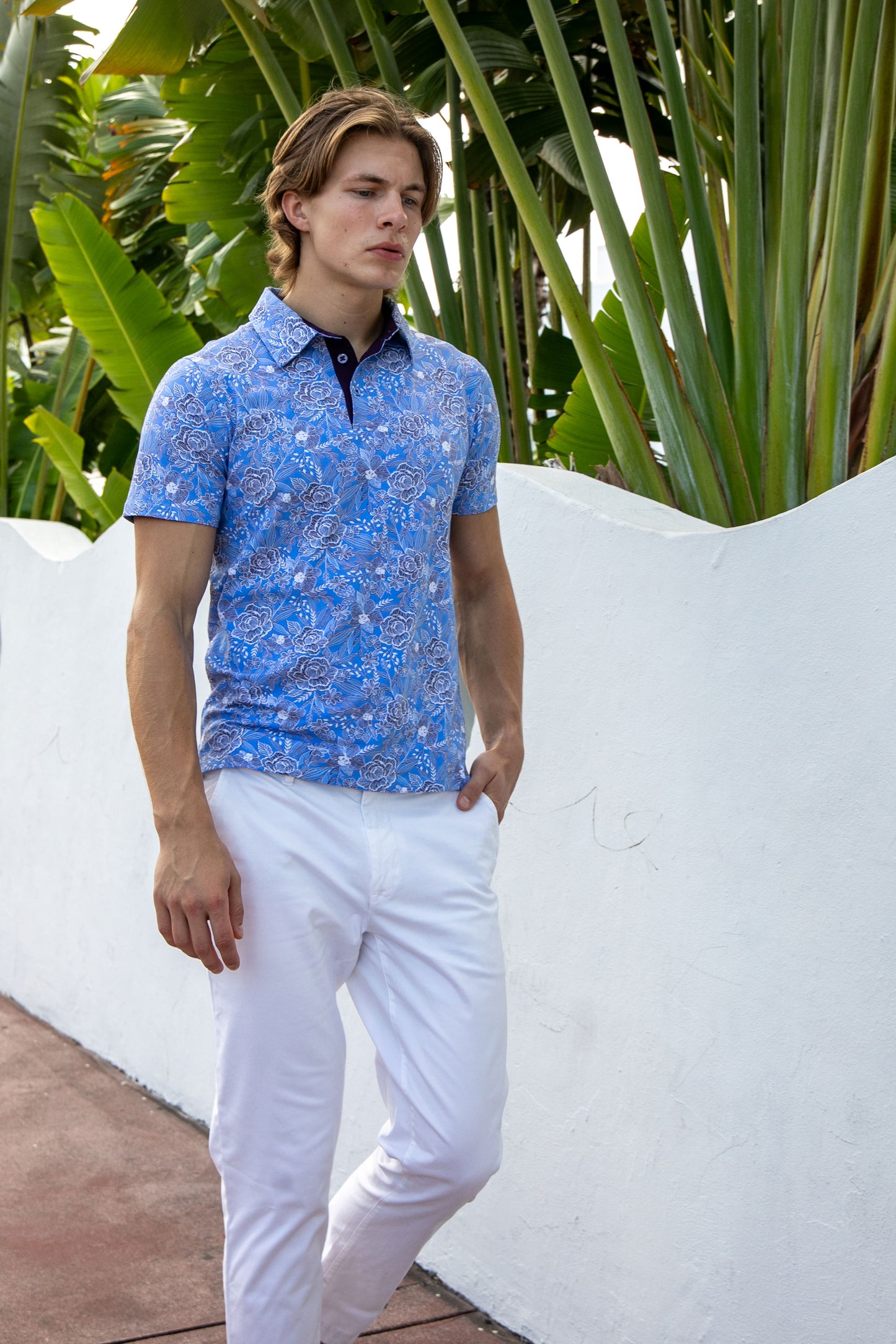 PIETRO HANDCUT FLORAL POLO SHIRT - BLUE