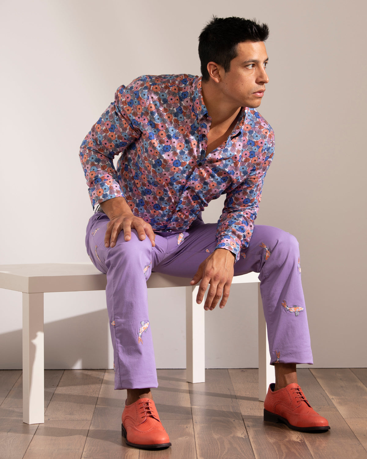 Mitchell Flowerbead Coral Blue Shirt