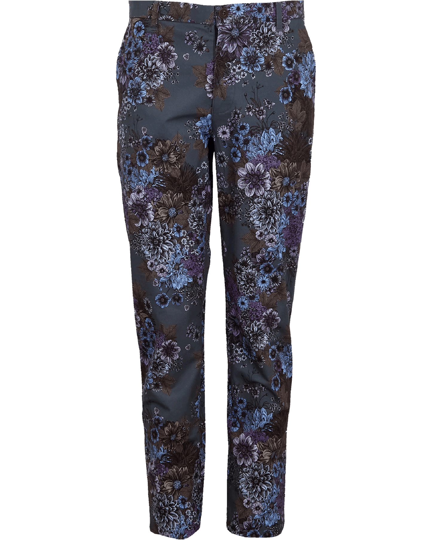 CASPIAN MARCO FLORAL STRETCH COTTON CHINO PANT - CHARCOAL