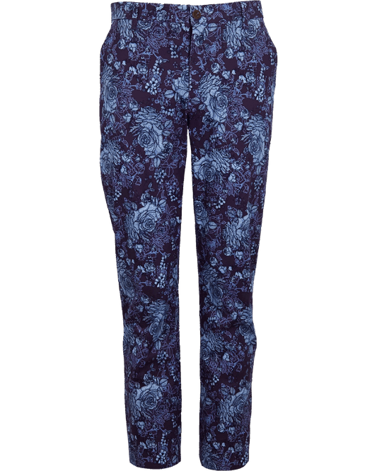 CASPIAN ROMA FLORAL STRETCH COTTON CHINO PANT - PLUM