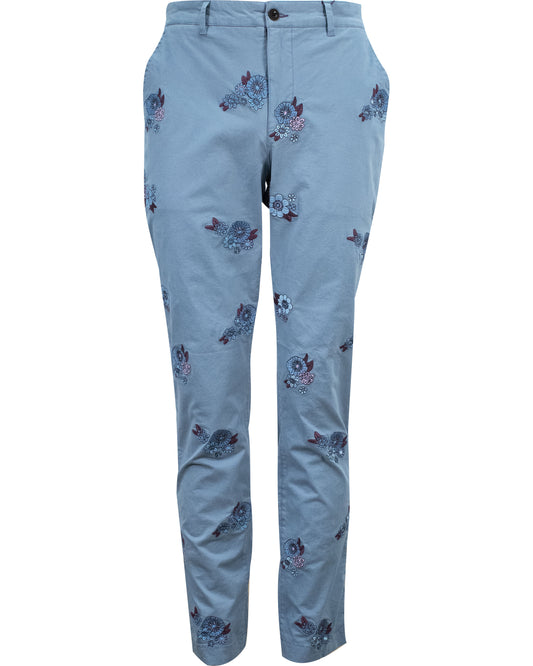 CHARLES LOVE FLORAL EMBROIDERY PANTS - AEGEAN