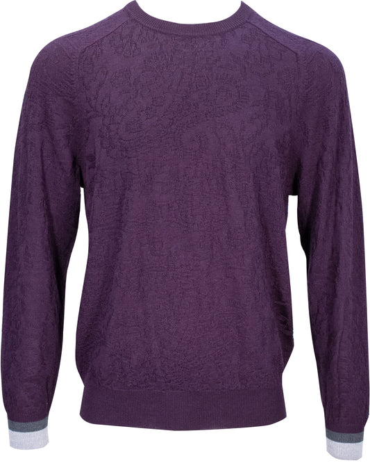 COLIN JACQUARD MERINO PAISLEY SWEATER - PLUM