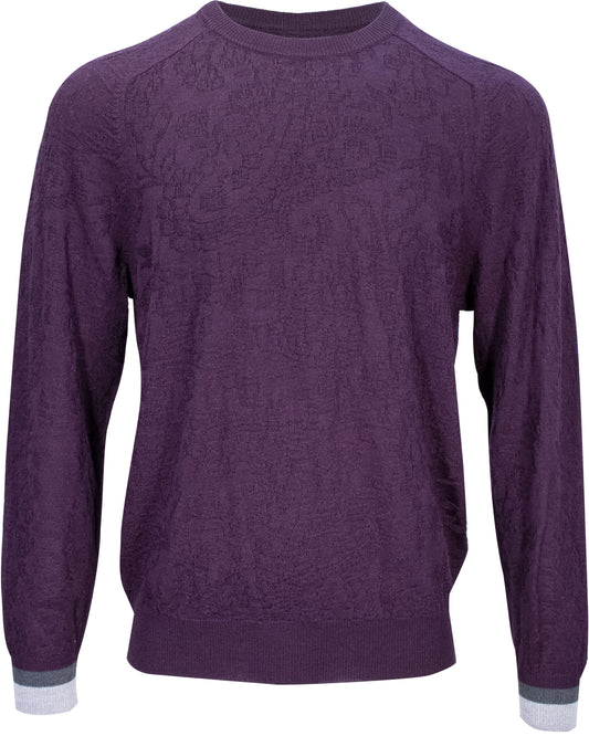COLIN JACQUARD MERINO PAISLEY SWEATER - PLUM