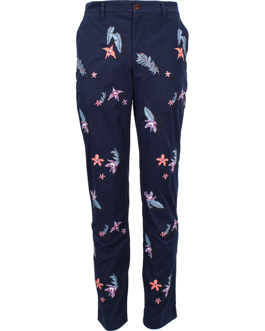 CHARLES FLOWER EMBROIDERY PANT - NAVY