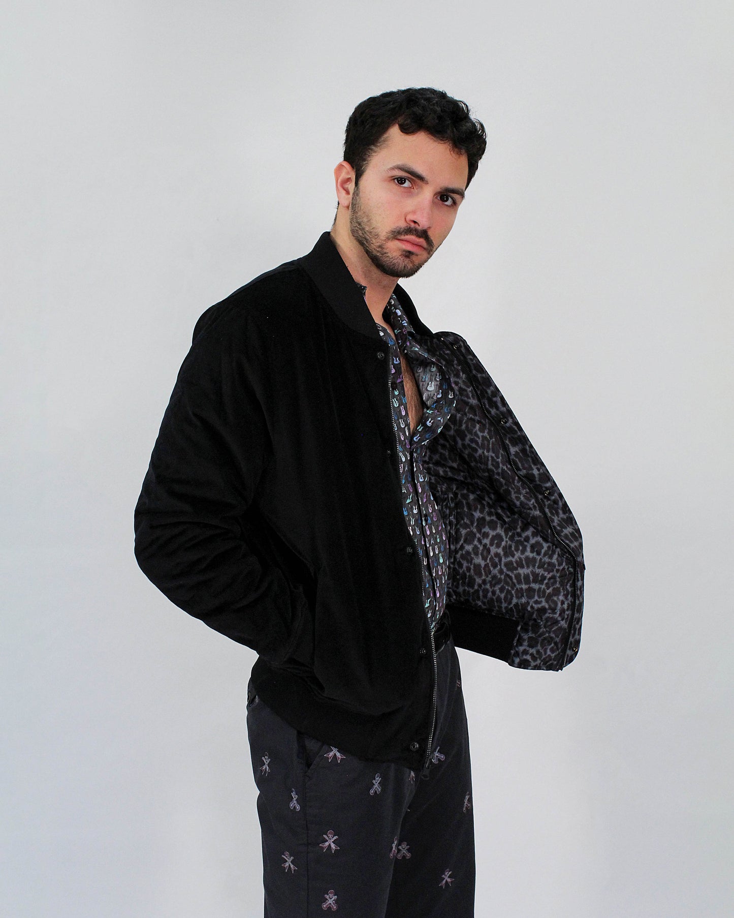 DON LEOPARD REVERSIBLE JACKET - BLACK