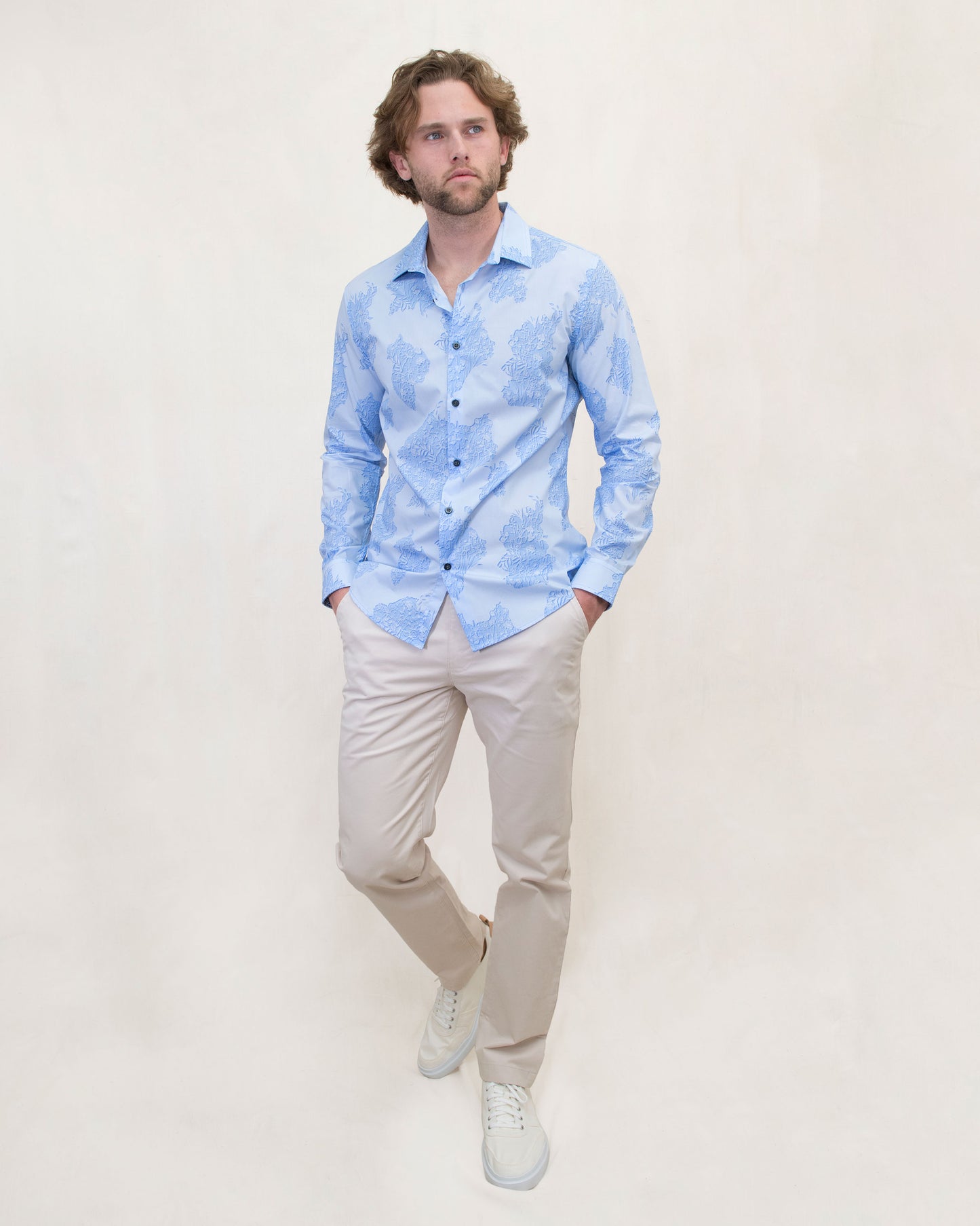 NIGEL CUTOUT OXFORD SHIRT - BLUE