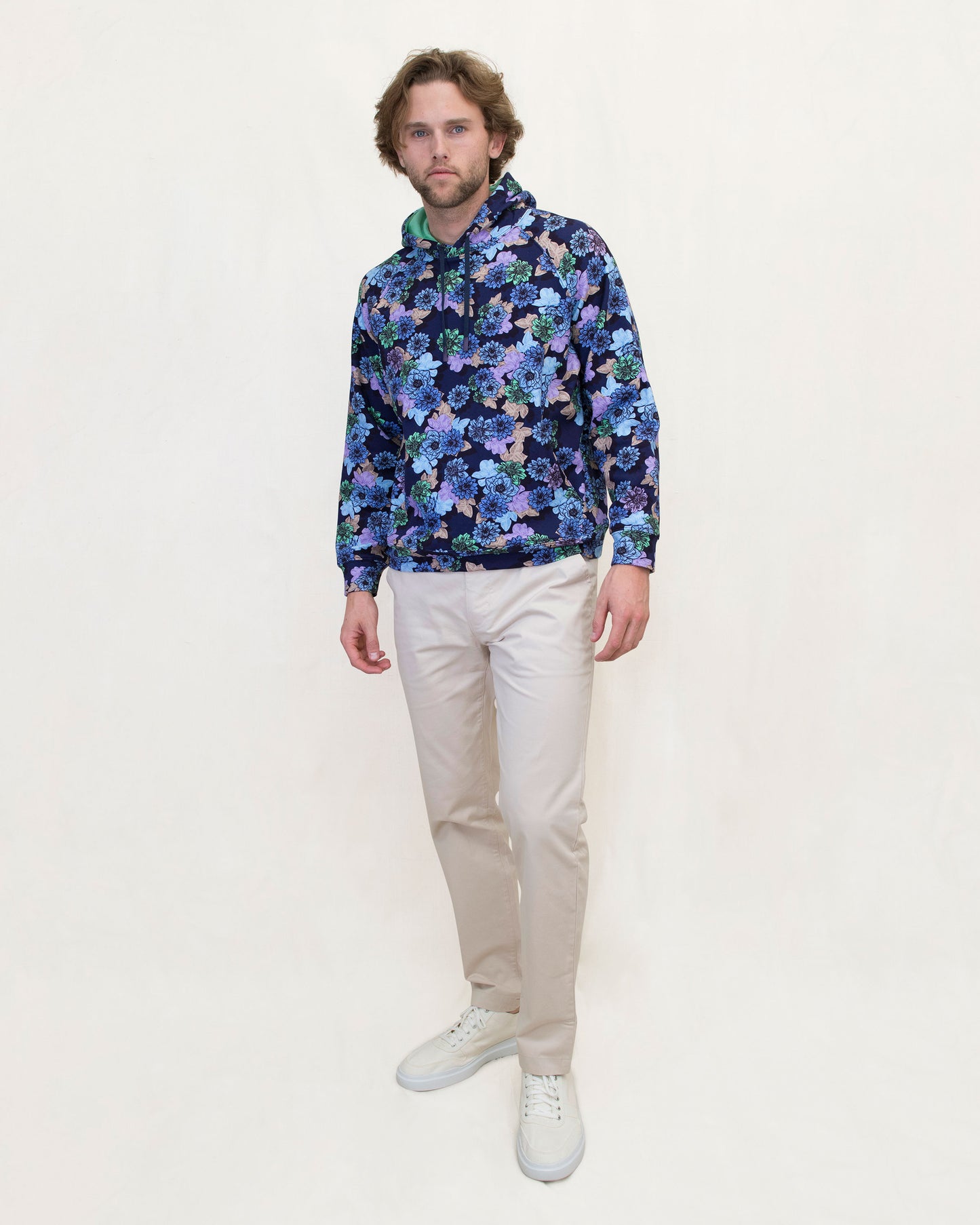 HANK SNAP FLORAL HOODIE - NAVY