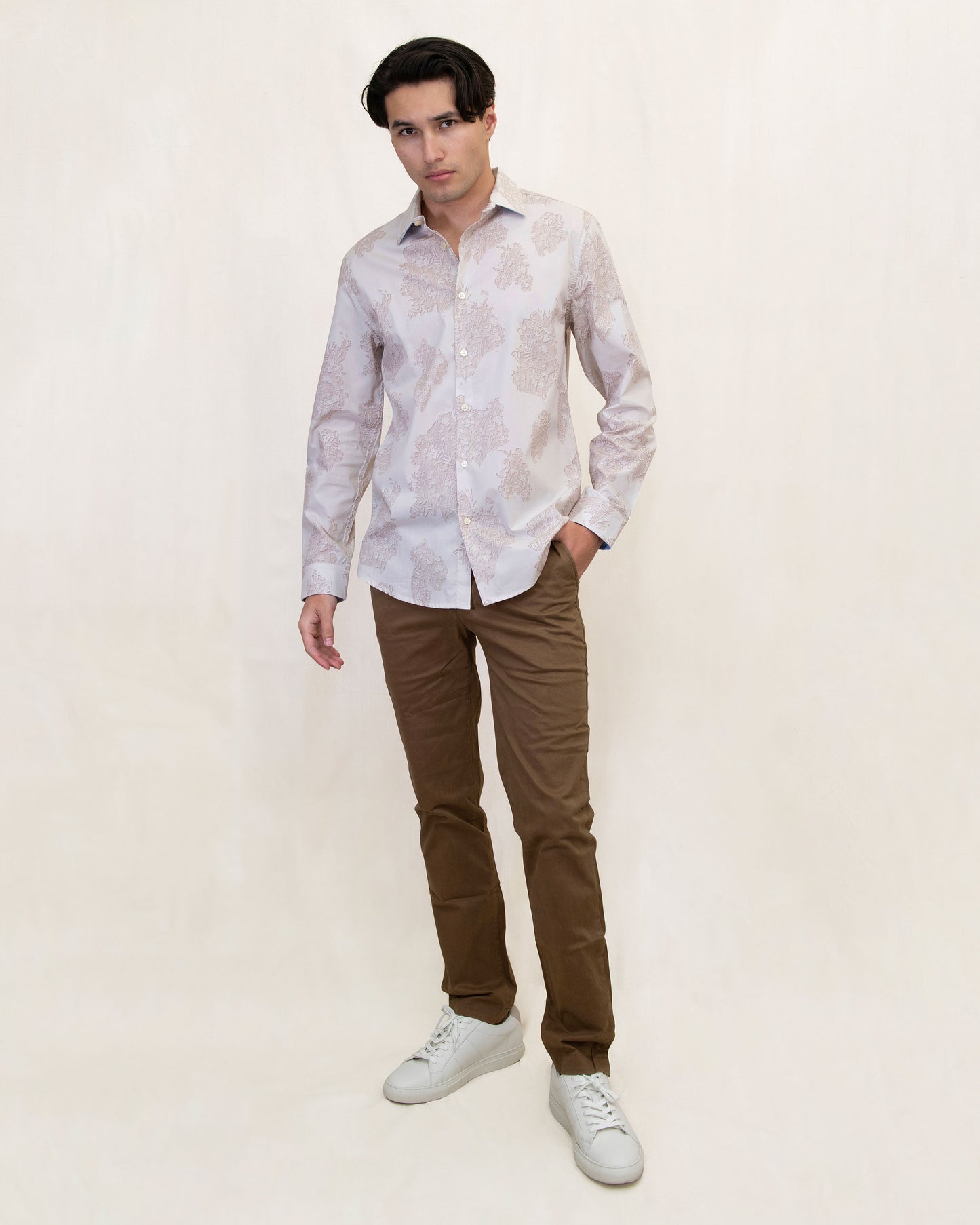 NIGEL CUTOUT OXFORD SHIRT - PUMICE