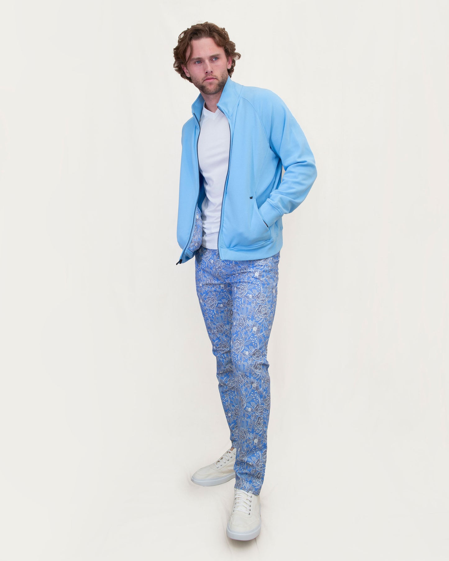 NEVILLE EMBOSSED FULL-ZIP JACKET - BLUE