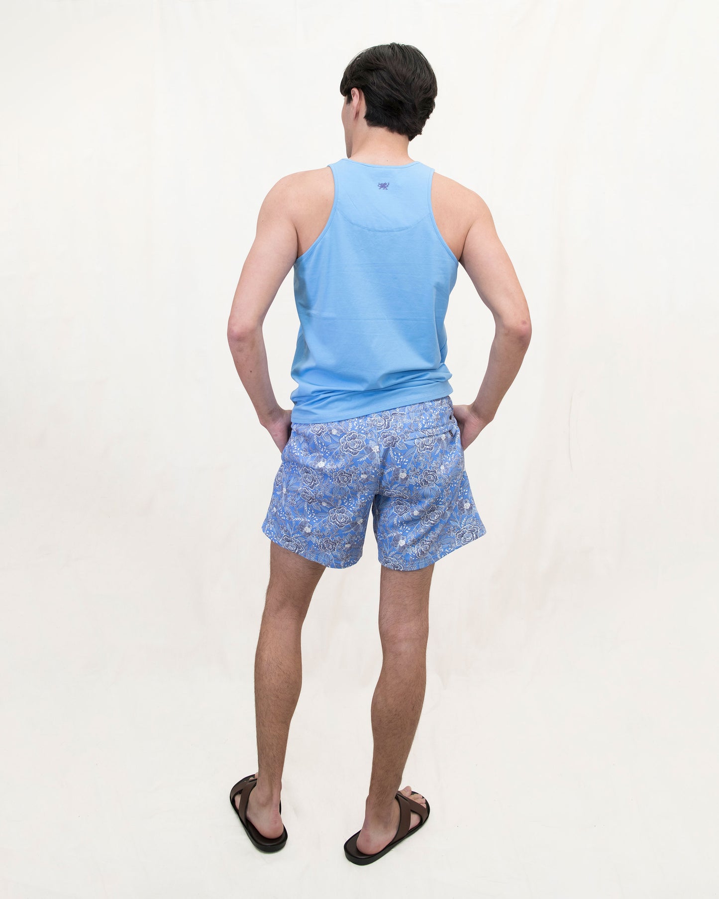 SILUS HANDCUT FLORAL INTERLOCK SHORTS - BLUE