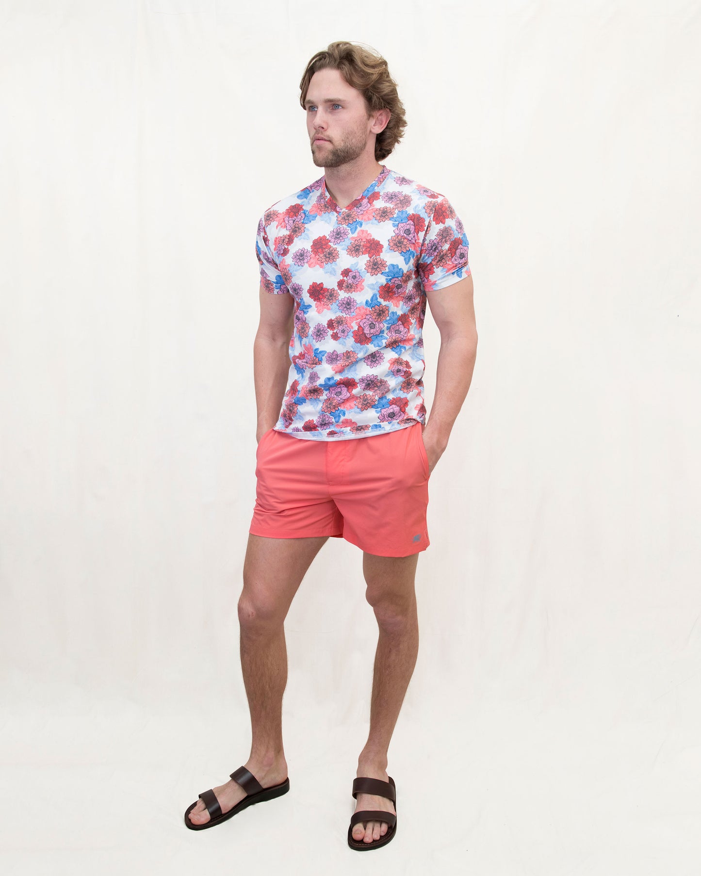 MAZE SNAP FLORAL V-NECK TEE - MELON