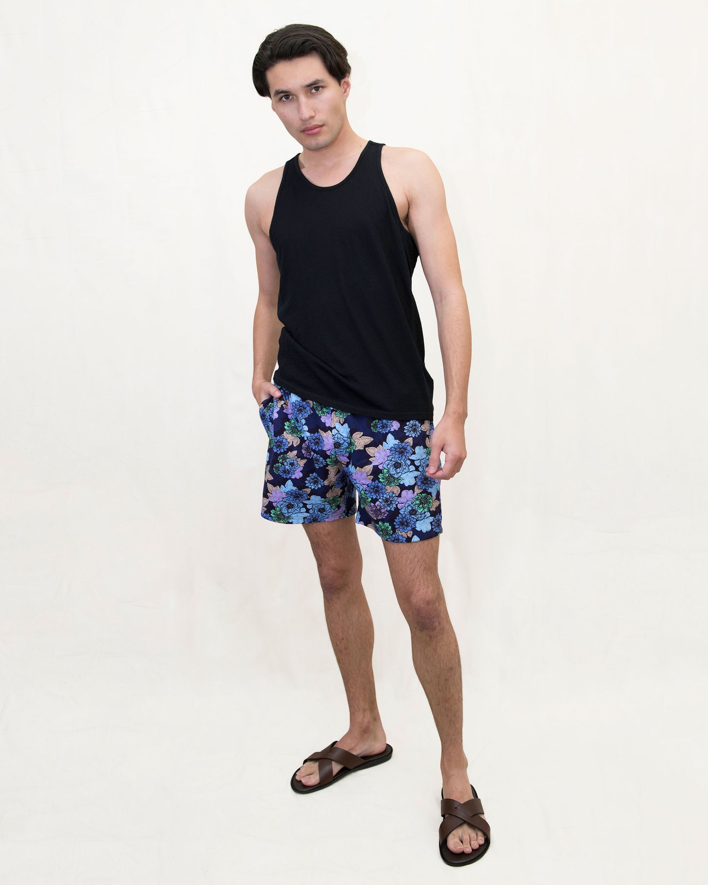 SILUS SNAP FLORAL INTERLOCK SHORTS - NAVY