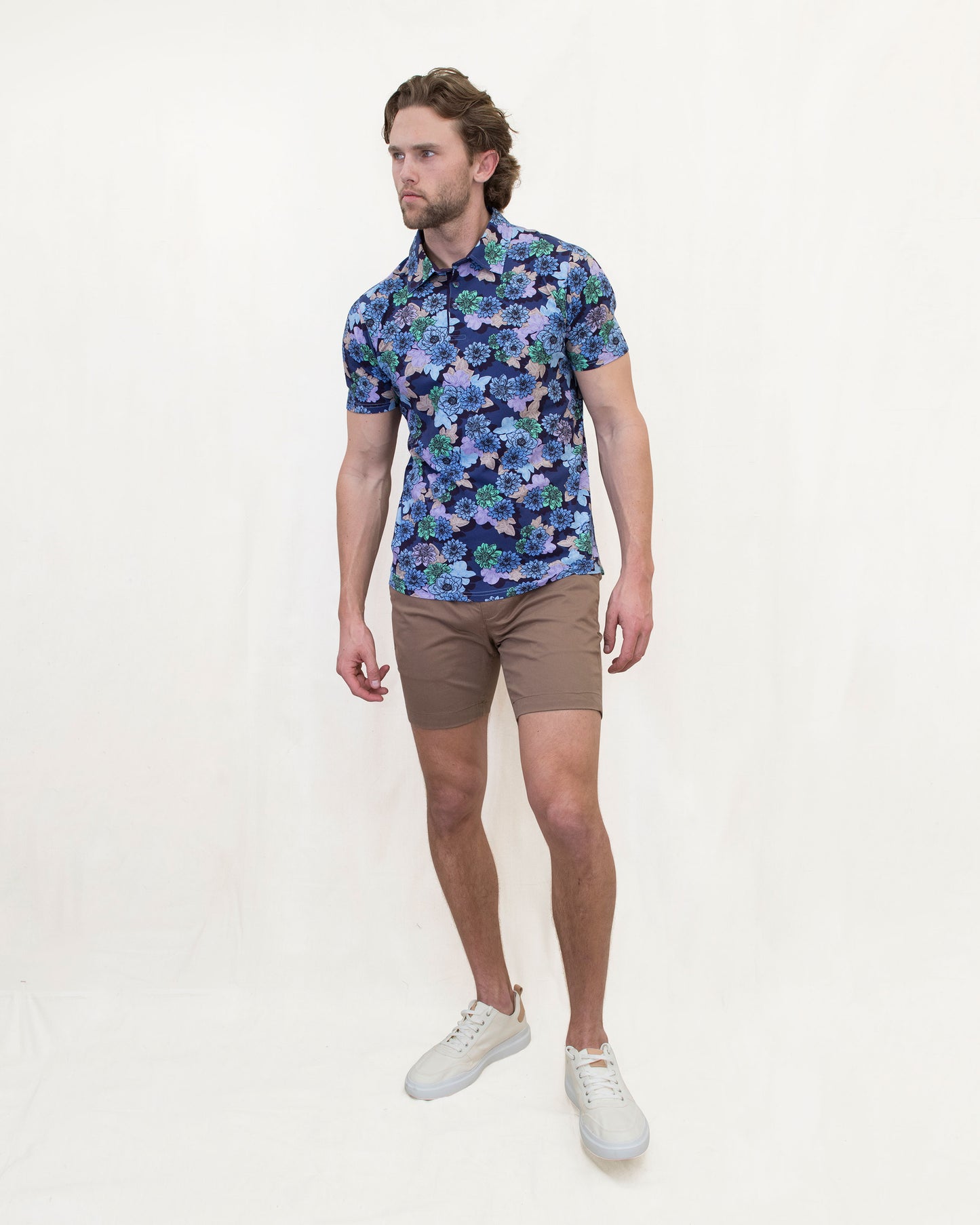 PIETRO SNAP FLORAL POLO SHIRT - NAVY