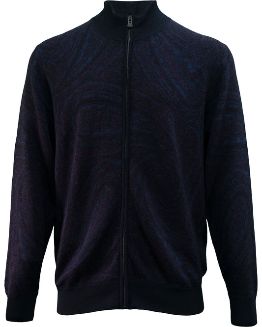 FREDERICK CASERTA FULL-ZIP CARDIGAN - NAVY PLUM