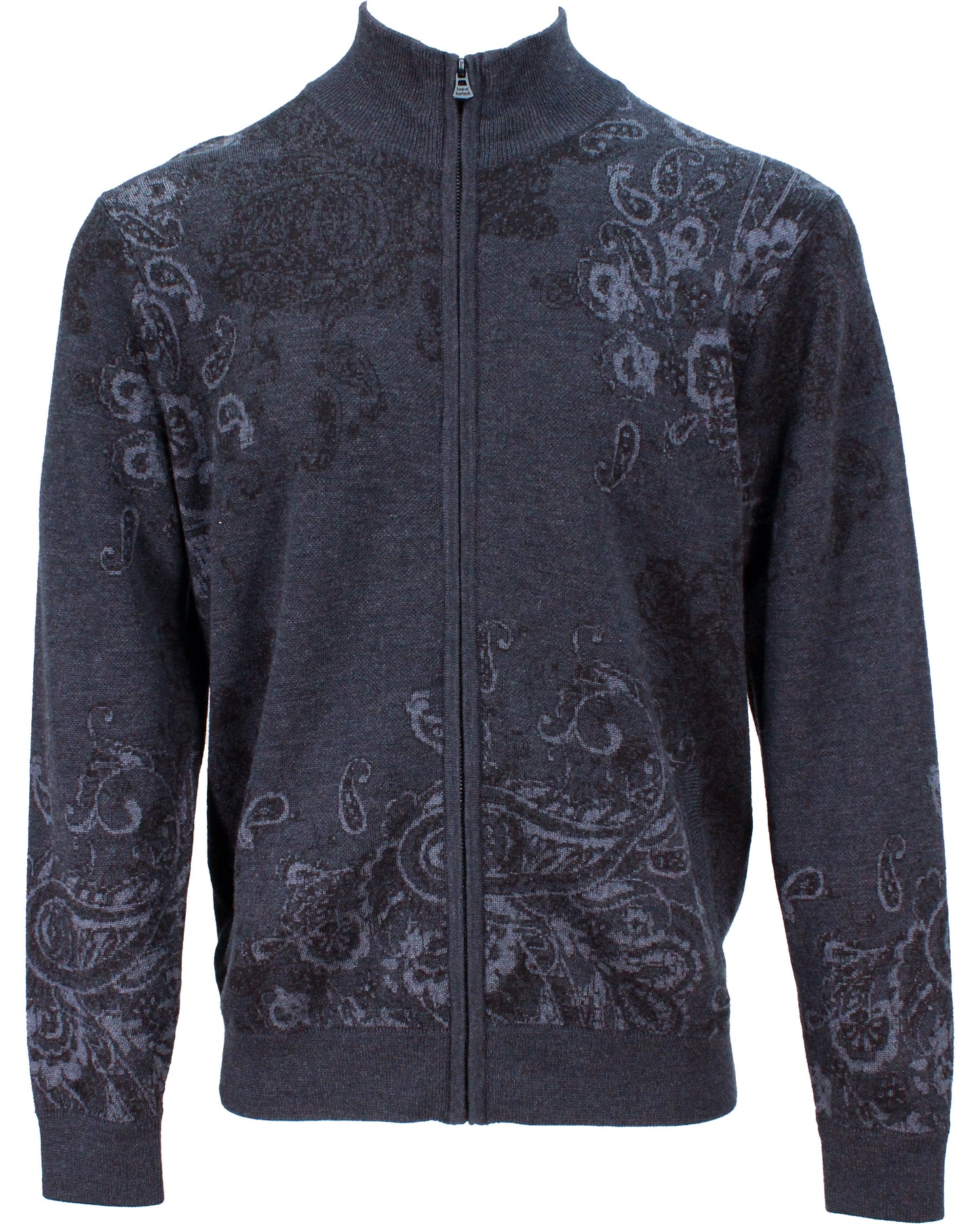 FREDERICK PAISLEY FULL-ZIP CARDIGAN - CHARCOAL