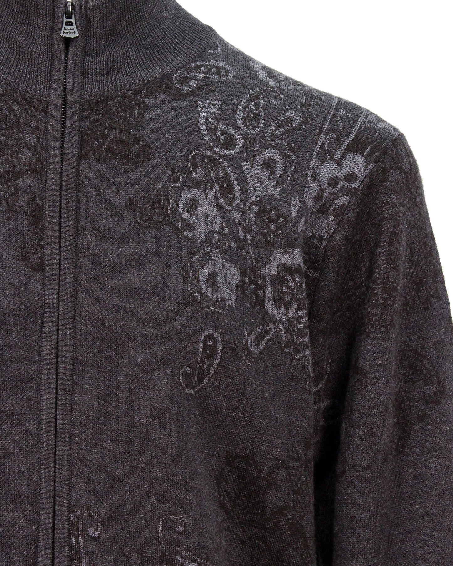 FREDERICK PAISLEY FULL-ZIP CARDIGAN - CHARCOAL