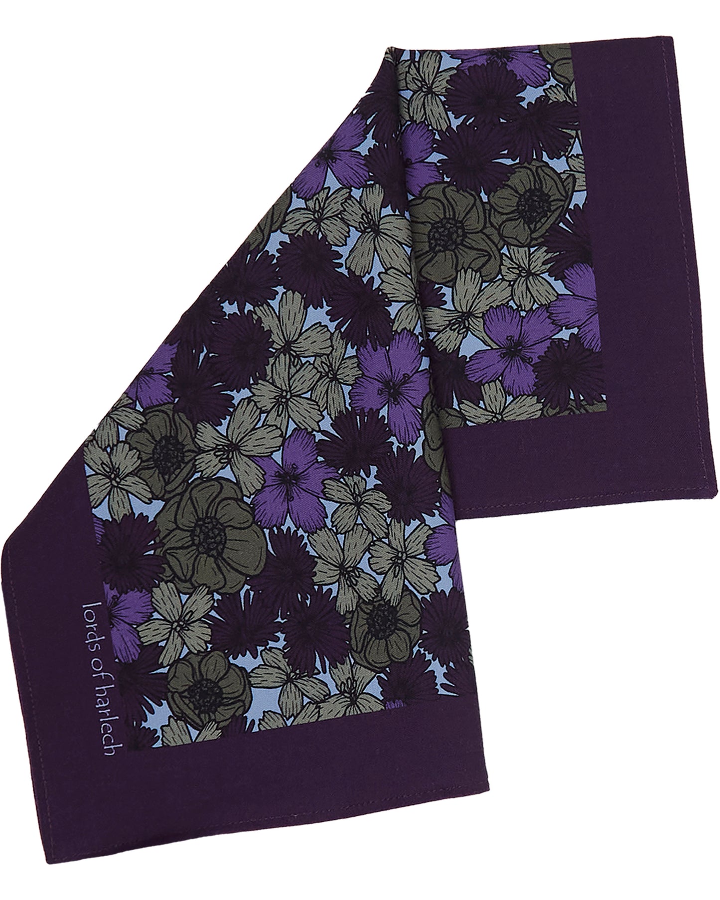 HUDSON DENSE FLORAL MERINO HANDKERCHIEF  POCKET SQUARE - OLIVE