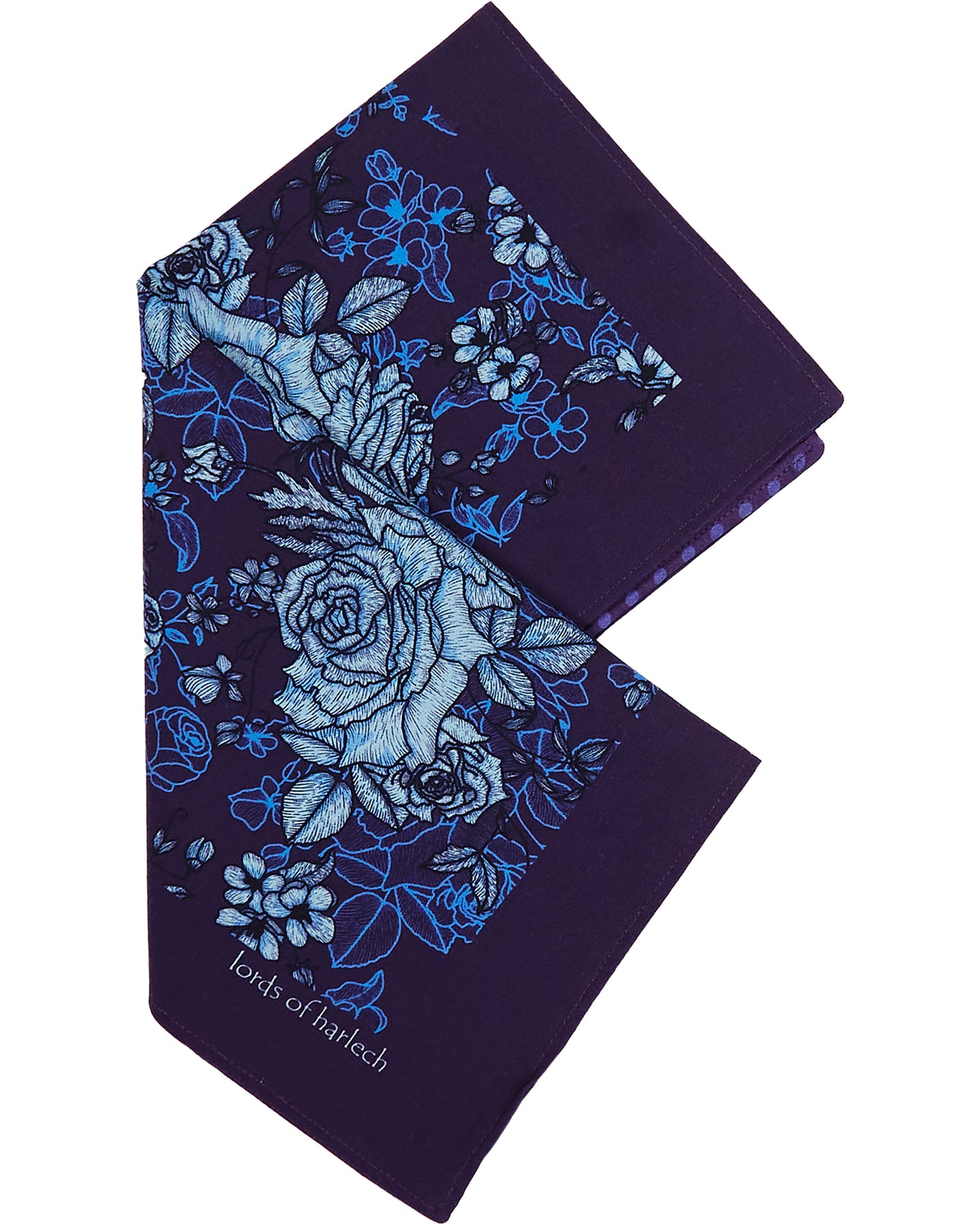 HUDSON ROMA FLORAL MERINO HANDKERCHIEF  POCKET SQUARE - PLUM