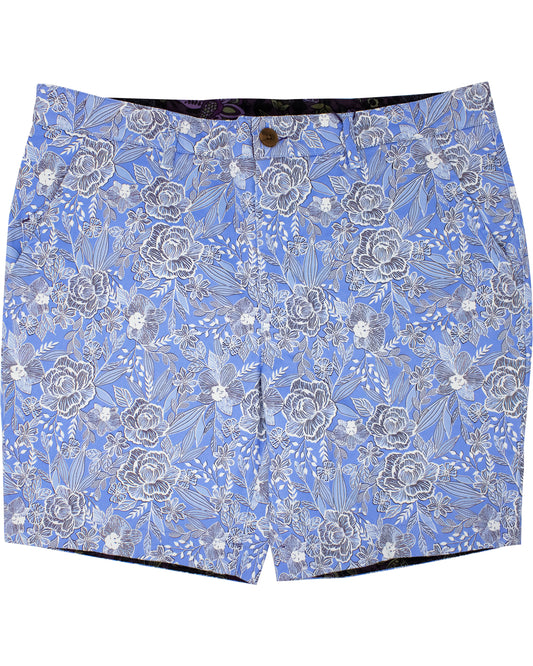 JOHN HANDCUT FLORAL FLAT FRONT SHORT - BLUE