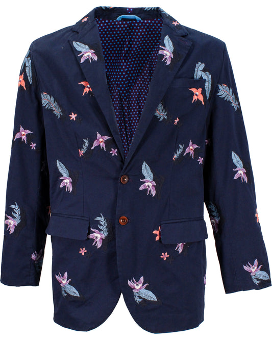 JULIUS FLOWER EMBROIDERY BLAZER - NAVY