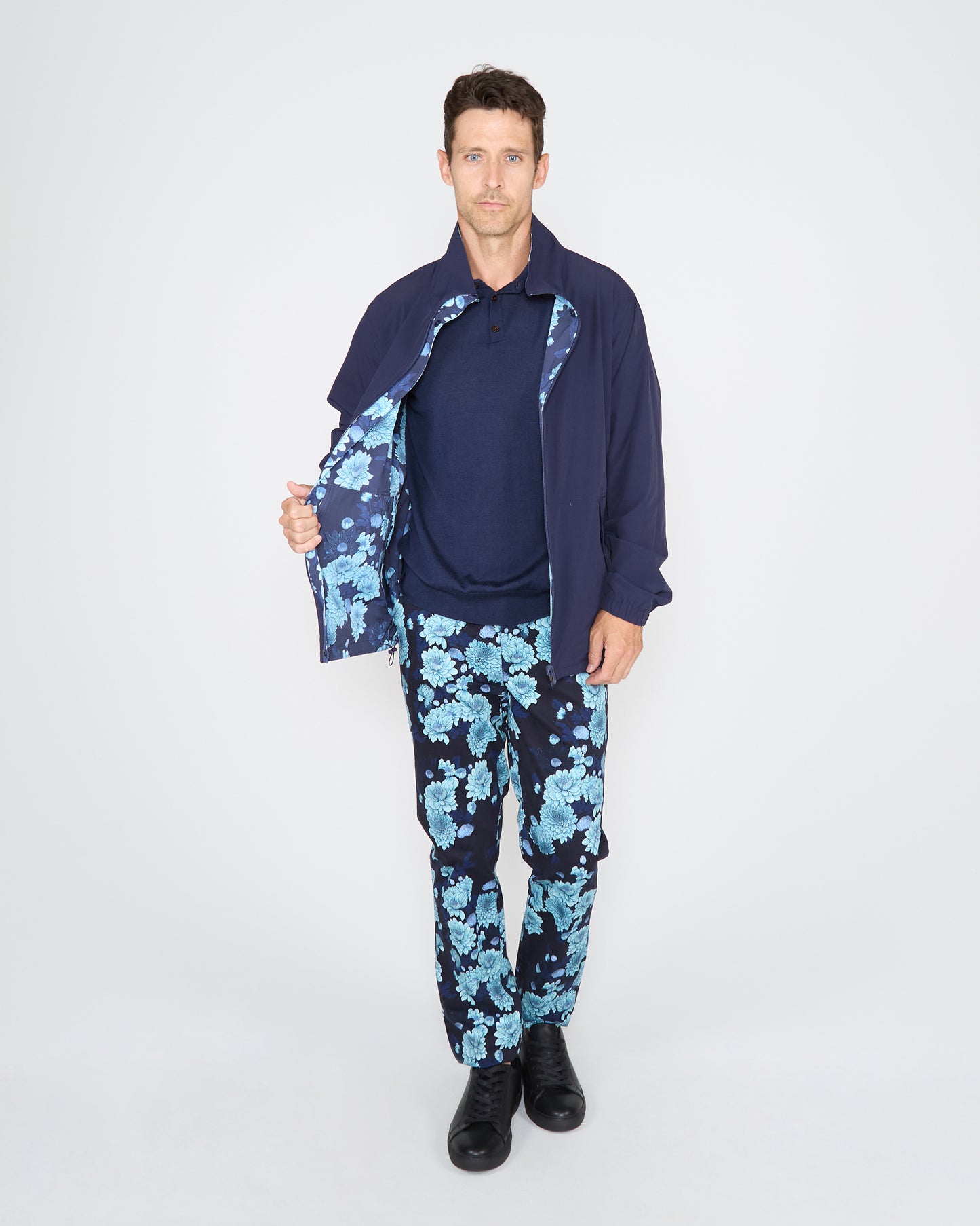 PASCALI SERIOUS FLORAL REVERSIBLE PERFORMANCE JACKET - NAVY