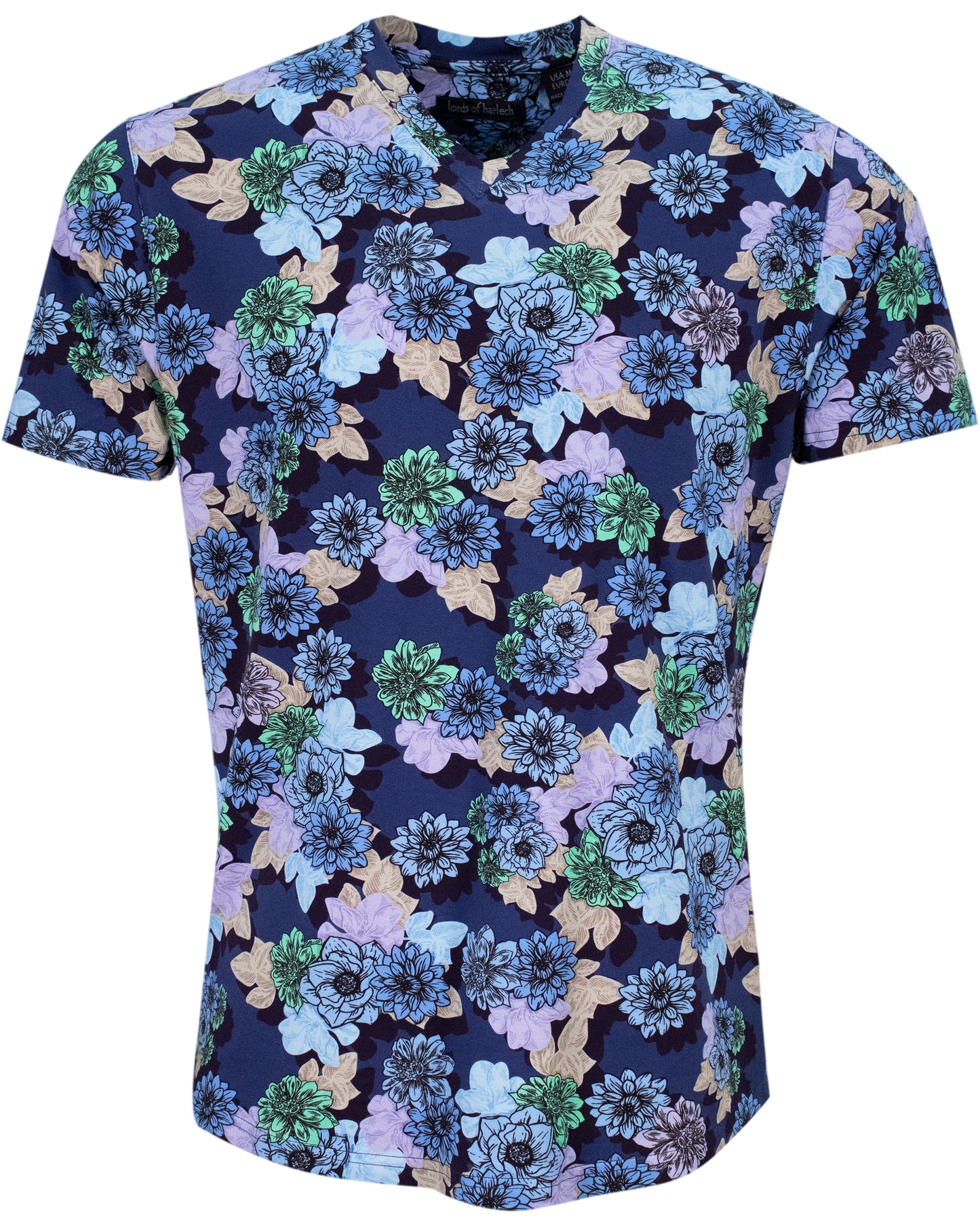 MAZE SNAP FLORAL V-NECK TEE - NAVY