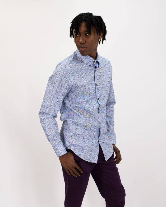 MORRIS GEO TULIP SHIRT - BLUE