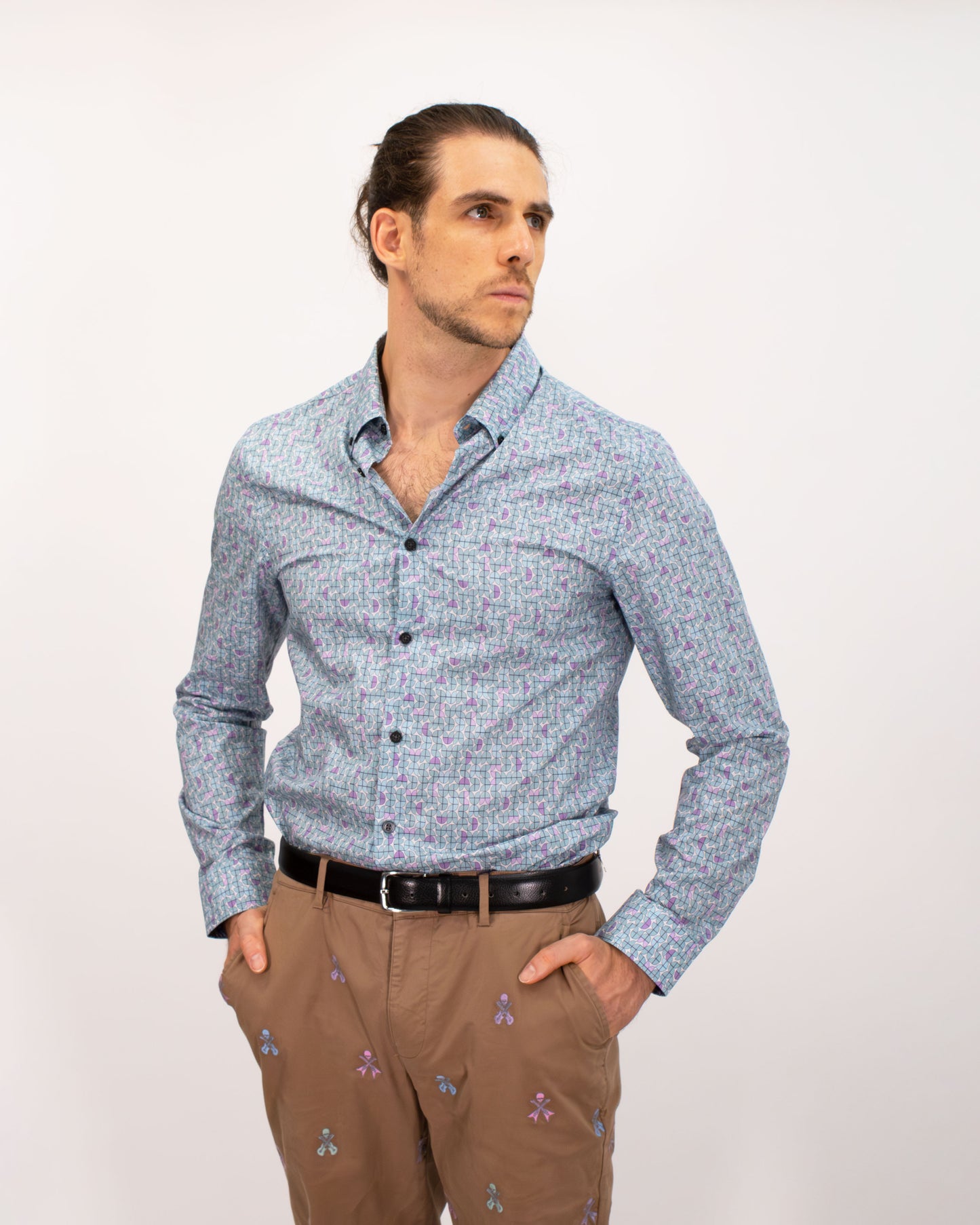 MORRIS GEO TULIP SHIRT -MINT