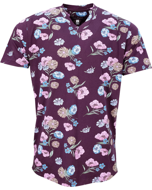 MAZE SPACED FLORAL V-NECK TEE -  PLUM