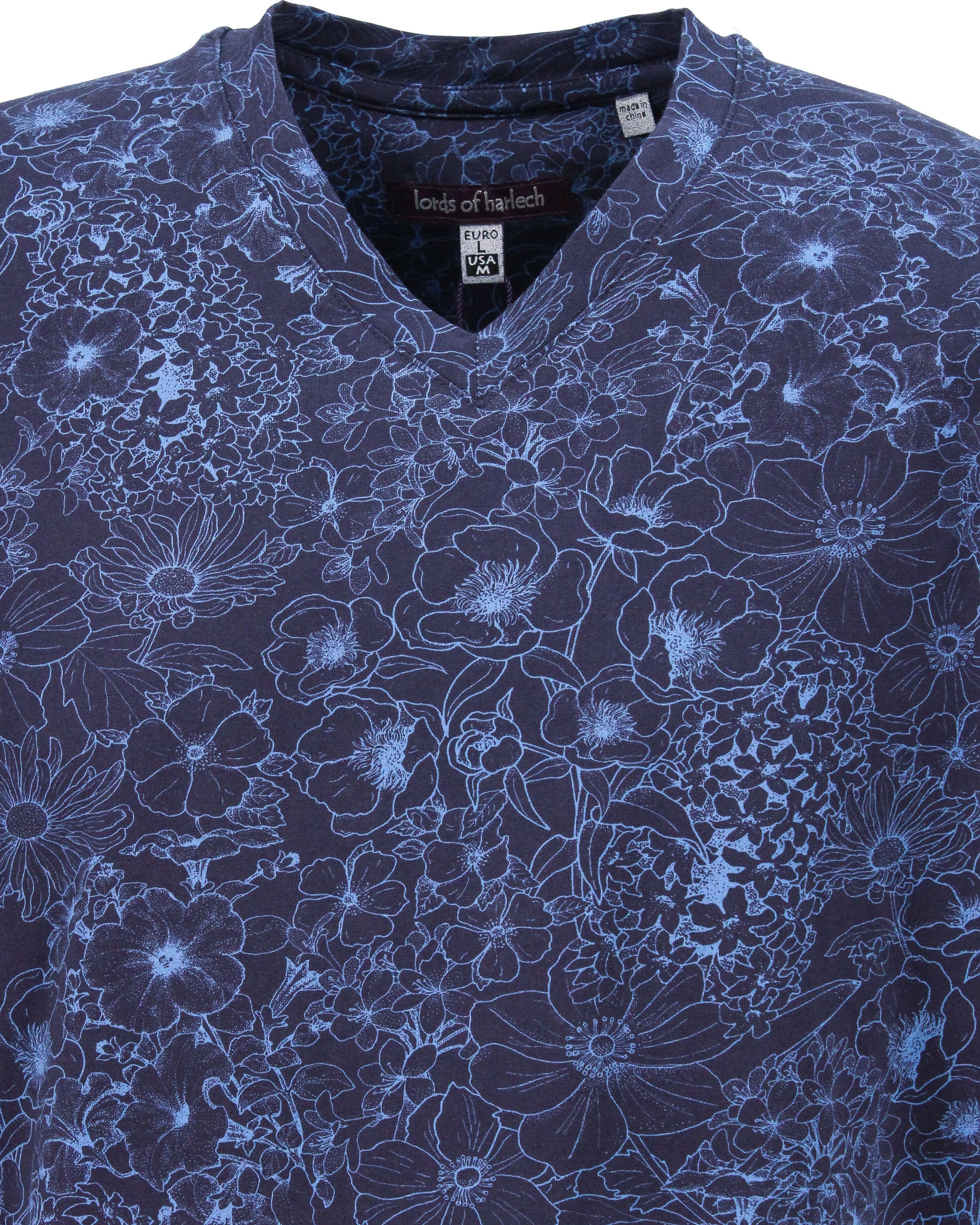 MAZE HANDCUT FLORAL V-NECK TEE - BLUE