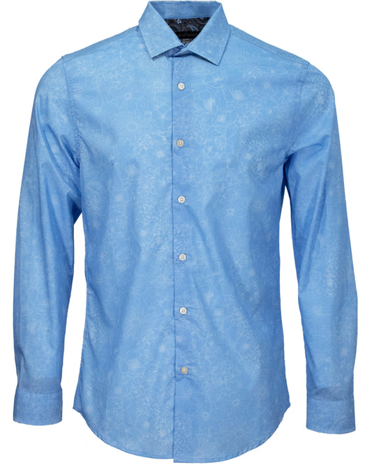 NIGEL OUTLINE FLORAL SHIRT - BLUE