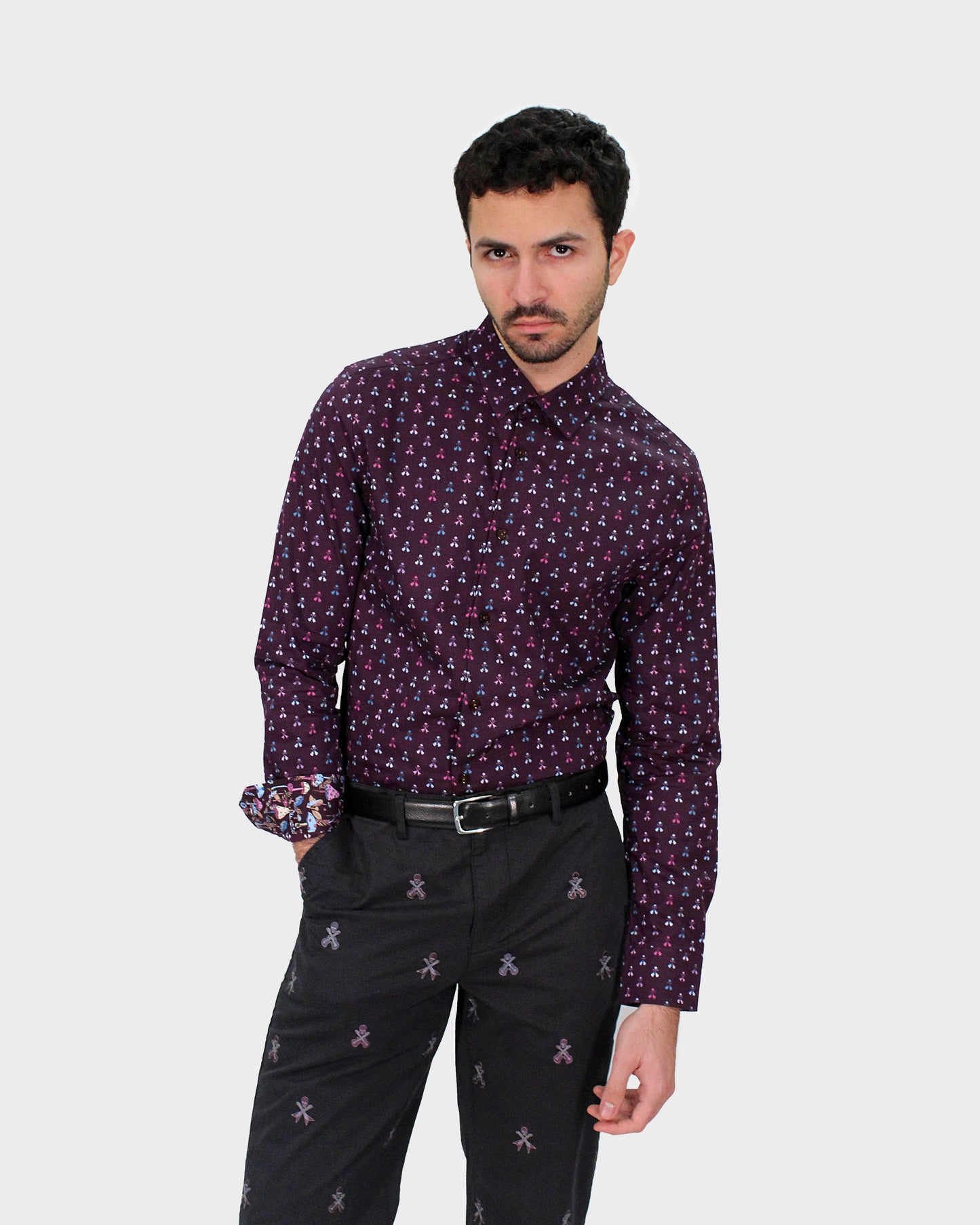 NIGEL GUITAR SKULLS SHIRT - PLUM