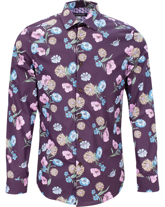 NIGEL SPACED FLORAL SHIRT - PLUM