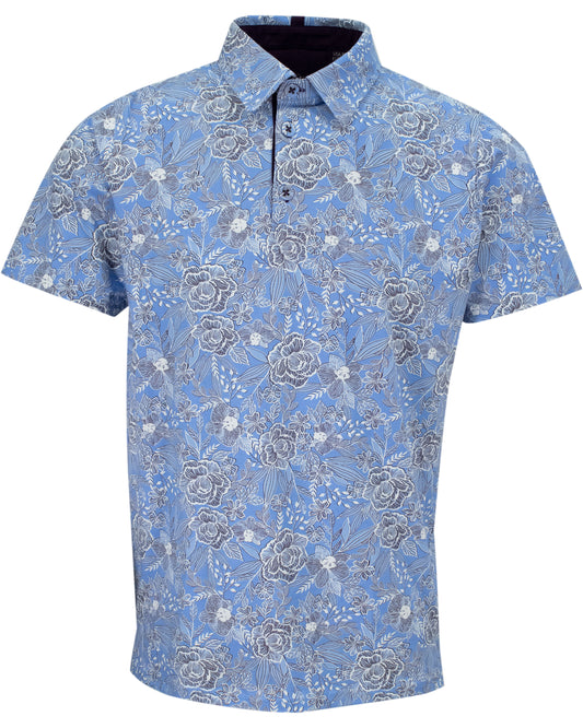 PIETRO HANDCUT FLORAL POLO SHIRT - BLUE