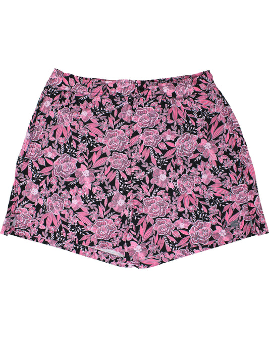 QUACK CUTOUT FLORAL SWIM SHORT - BLACK