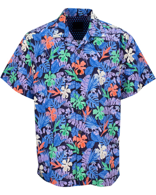 RALPH FLAT TROPICAL CAMP SHIRT - NAVY