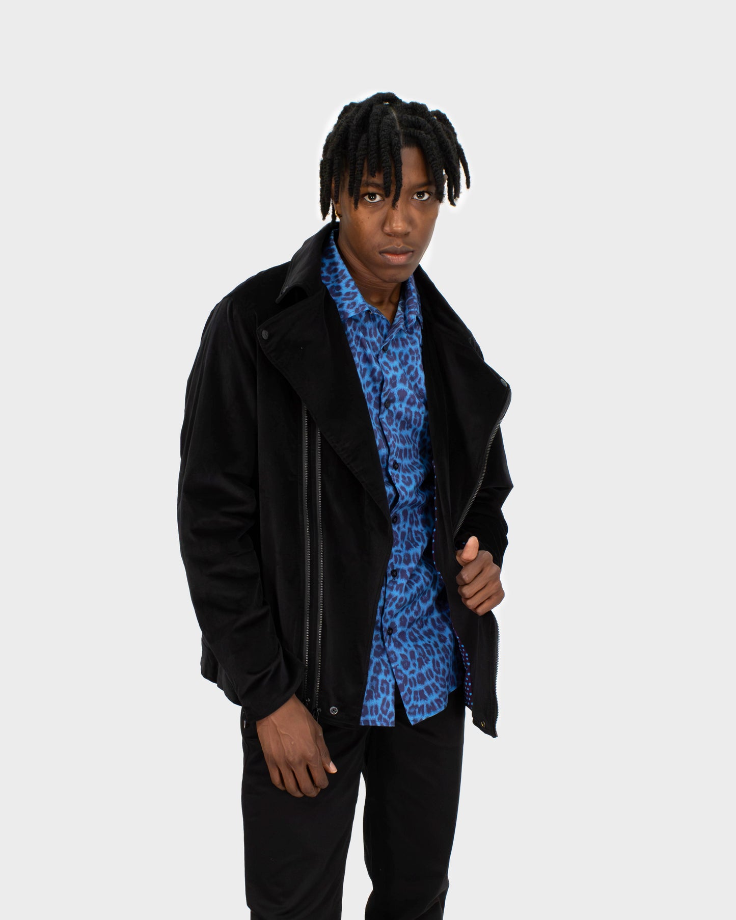 ROCKY VELVET BIKER JACKET - BLACK