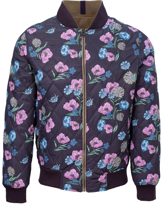 RON SPACED FLORAL REVERSIBLE BOMBER JACKET - TAN