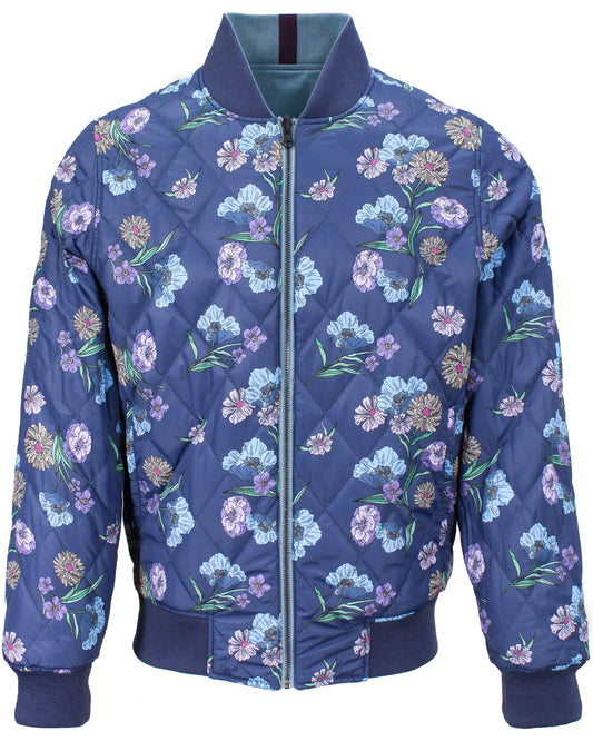 RON SPACED FLORAL REVERSIBLE BOMBER JACKET - AEGEAN