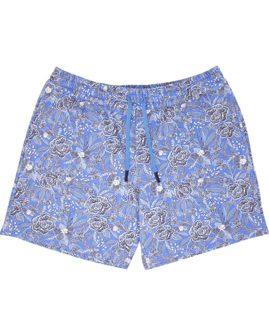 SILUS HANDCUT FLORAL INTERLOCK SHORTS - BLUE